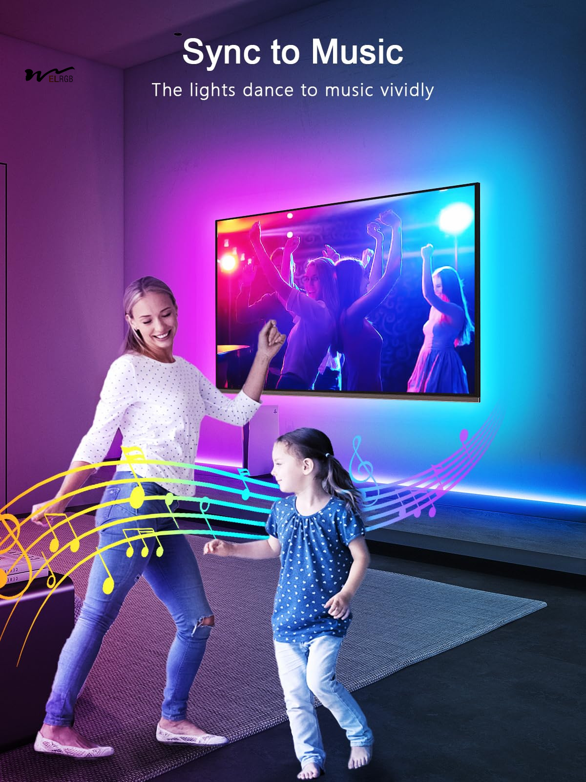 16.4FT LED Backlight for TVs, Suitable with 45-75 Inch Fashions, Music Sync Performance, Bluetooth-Enabled LED Lights